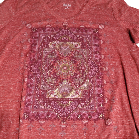 Style & Co. Boho Orange Red V-Neck Short Sleeve Graphic Tee 1X - Picture 5 of 9